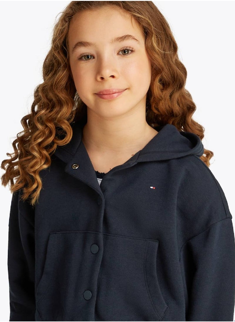 TOMMY HILFIGER - Girls' Wide Leg Trousers - Cotton Blend, Blue - Image 1