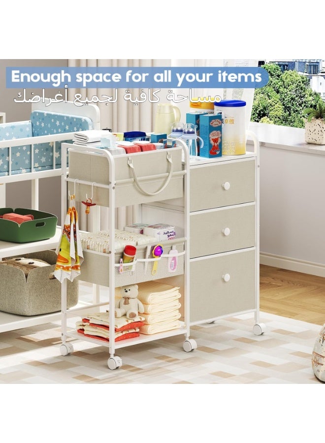 LBMT منظمات وتخزين حفاضات الأطفال 2 في 1، عربة متدحرجة 3 طبقات مع فواصل وأدراج،سهلة التجميع، عربة أدوات متنقلة، منظم ملابس ملابس الأطفال لتغيير الطاولة، حضانة سرير الأطفال، غرفة النوم (أبيض) - Image 5