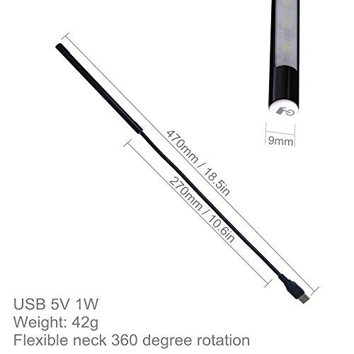 Eleidgs DZYDZR Keyboard Light Laptop Lamp USB LED 5V 1W 10 LED Long Gooseneck Touch Dimmer Lamp (Black) - Image 4