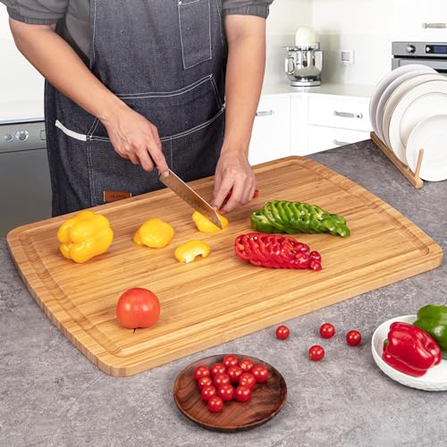GAOMON 30 Extra Large Bamboo Cutting Boards for Kitchen Wooden Chopping Board with Juice Groove Reversible Butcher Block Cutting Board Carving Board for Meat Turkey Veggies 30 x 20 Inch - Image 3