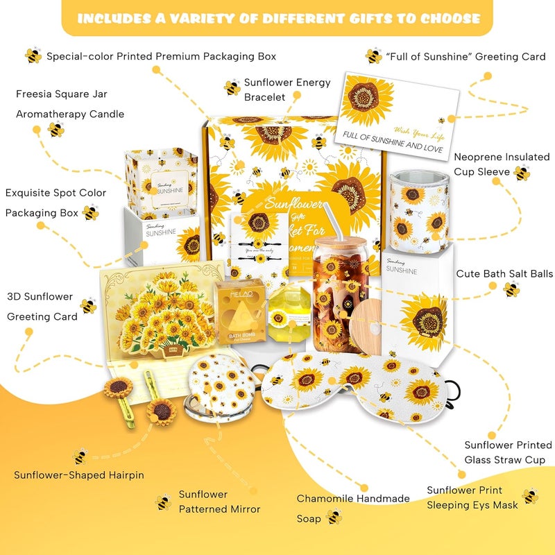 Acessorz Sunflower Gift Baskets for Women, Sending Sunshine Unique Birthday Cheer Up Self Care Package, Get Well Soon Spa Christmas Gifts Set - Thinking of You Gift for Lover, Her, Girls, Women, Sister, Mom - Image 2