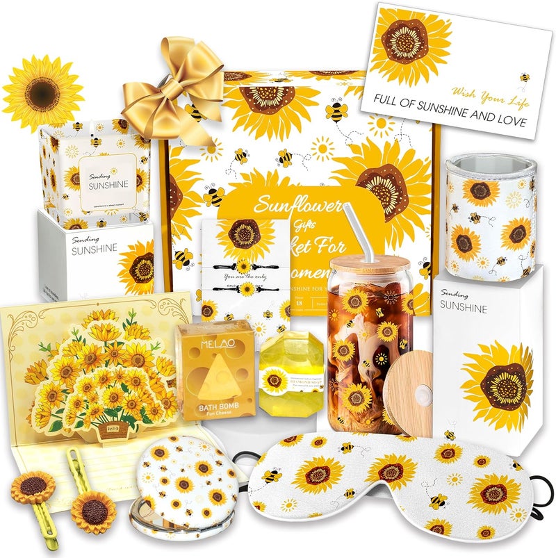 Acessorz Sunflower Gift Baskets for Women, Sending Sunshine Unique Birthday Cheer Up Self Care Package, Get Well Soon Spa Christmas Gifts Set - Thinking of You Gift for Lover, Her, Girls, Women, Sister, Mom - Image 1
