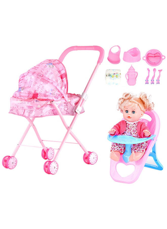 Generic Baby Doll Stroller for Toddlers 3 4 5 6 Year Old Girls, 11 PCS Baby Stroller Toy, 21'' Foldable Doll Stroller with Storage Basket, 13'' Baby Doll, Baby Doll Accessories, Toy Gift for Girls  - Image 1