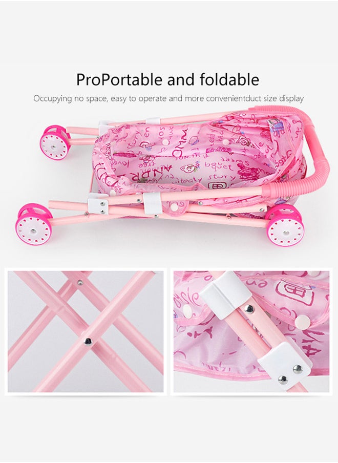 Generic Baby Doll Stroller for Toddlers 3 4 5 6 Year Old Girls, 11 PCS Baby Stroller Toy, 21'' Foldable Doll Stroller with Storage Basket, 13'' Baby Doll, Baby Doll Accessories, Toy Gift for Girls  - Image 5