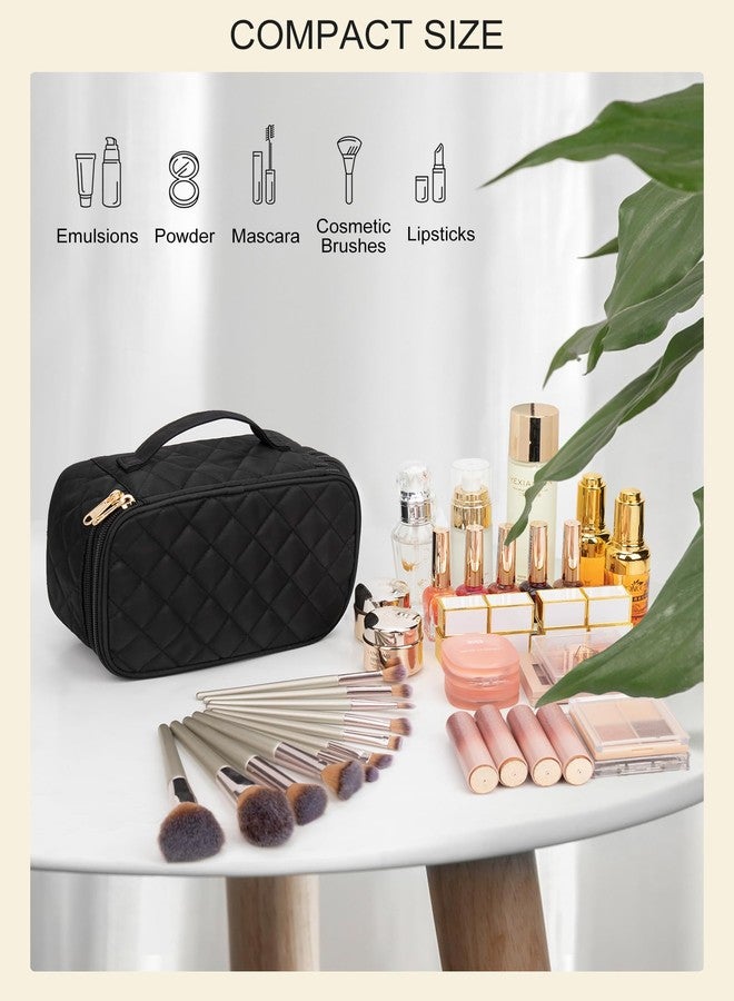 Relavel Makeup Bag, Small Makeup Bag for Women, Travel Cosmetic Bag, 2 Layers Waterproof Makeup Organizer Storage with Makeup Brush Holder, Black - Image 5