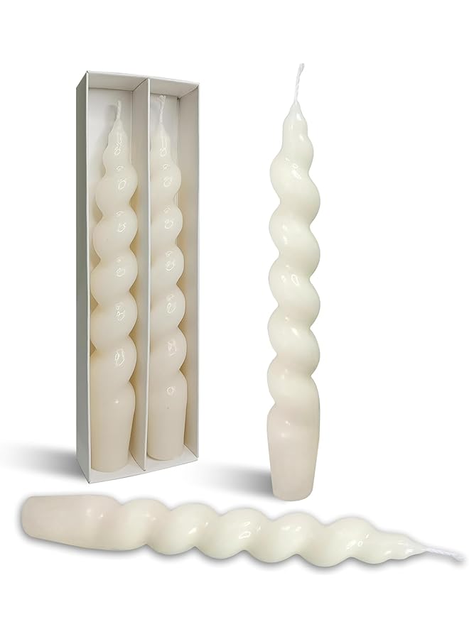 إيروريكس 2 قطعة من الشموع الملولبة عديمة الدخان والرائحة، شمعة ملتوية طويلة القطب، بيضاء كريمية اللون، غير لاذعة، حامل شموع ملتوي، ديكور حفلات الزفاف، هدايا إبداعية، ديكور عصري - Image 1