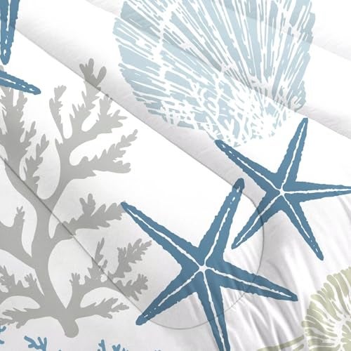 FUYEUN Coastal Theme Comforter Set for Kids Teens Men Women, King Size Nautical Bedding Sets Shell Starfish Coral Cute Quilt Bedroom Decor 1 Comforter 2 Pillowcases - Image 5