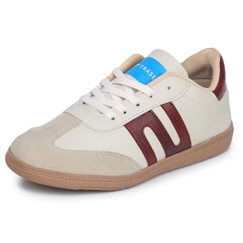 TRASE Casual Sneaker Shoes for Women | Soft Cushioned Insole | Sneakers for Woman | Lightweight | Comfortable | Stylish, Trendy Girls and Women Sneakers with Laces (Cream-Maroon, 7 UK) - Image 1