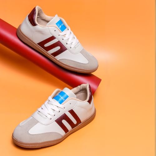 TRASE Casual Sneaker Shoes for Women | Soft Cushioned Insole | Sneakers for Woman | Lightweight | Comfortable | Stylish, Trendy Girls and Women Sneakers with Laces (Cream-Maroon, 7 UK) - Image 3