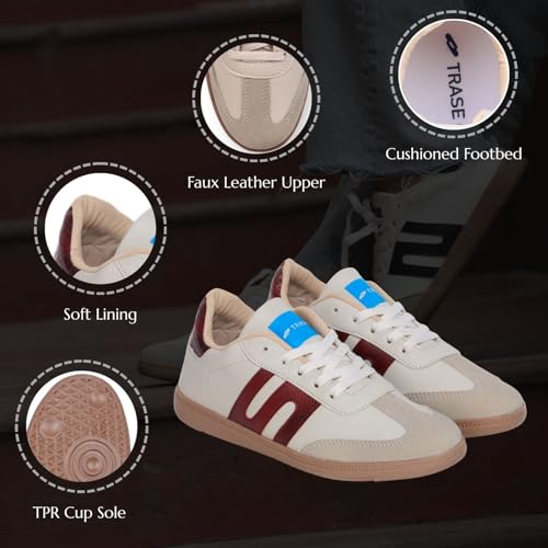TRASE Casual Sneaker Shoes for Women | Soft Cushioned Insole | Sneakers for Woman | Lightweight | Comfortable | Stylish, Trendy Girls and Women Sneakers with Laces (Cream-Maroon, 7 UK) - Image 2