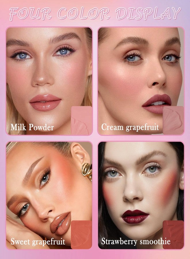 LYSdefeu Matte Face Blush Palette Kit with Brush-4 Colors Pink Purple Orange Silky Mineral Blendable Blusher Contour Powder for Cheeks,Longlasting Professional Facial Beauty Makeup Gift for Women Girl-Set 01 - Image 2