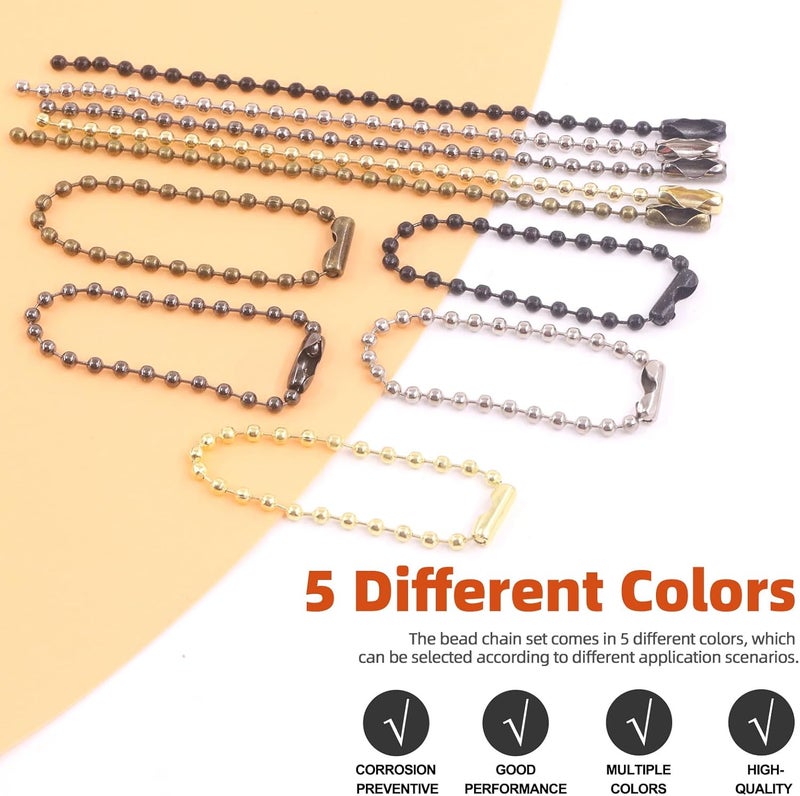 طقم سلاسل كرات معدنية من تانتيسك، 250 قطعة، 5 ألوان، 2.4 × 100 مم / 0.09 × 3.94 بوصة، سلاسل كرات مفاتيح مع موصلات، سلاسل قلادة بطاقة الكلب، سلاسل كرات للحرف اليدوية - Image 4