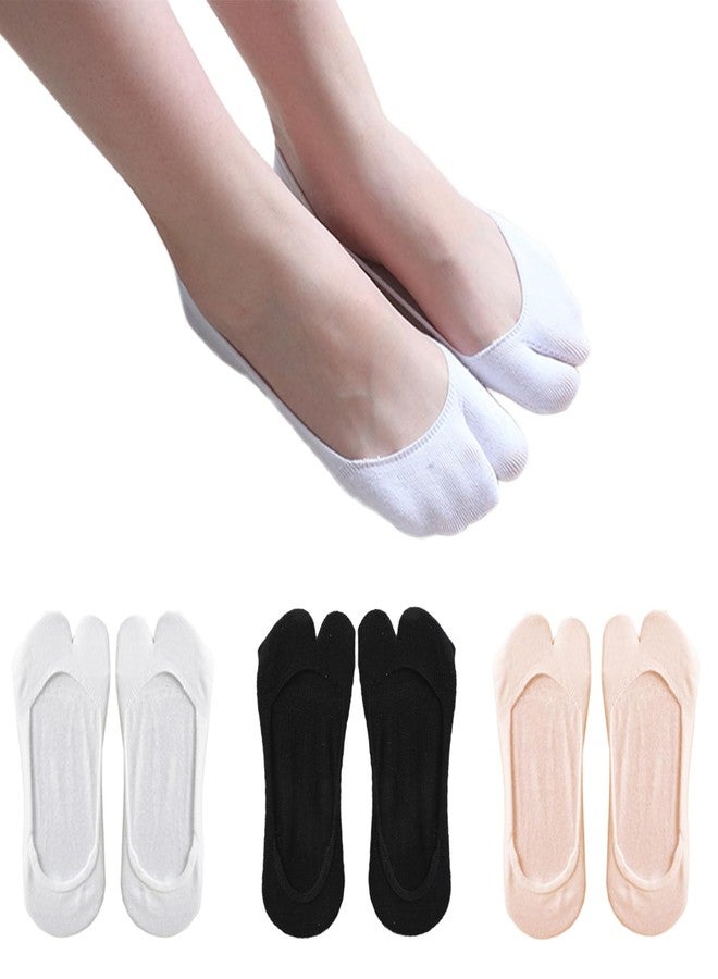 ZARSIO 3 Pairs Japan Tabi Socks No Show Socks Flip Flop Sock Split Toe Low Cut Sock (US, Alpha, One Size, Regular, Regular, White+Black+Fleshcolor) - Image 1