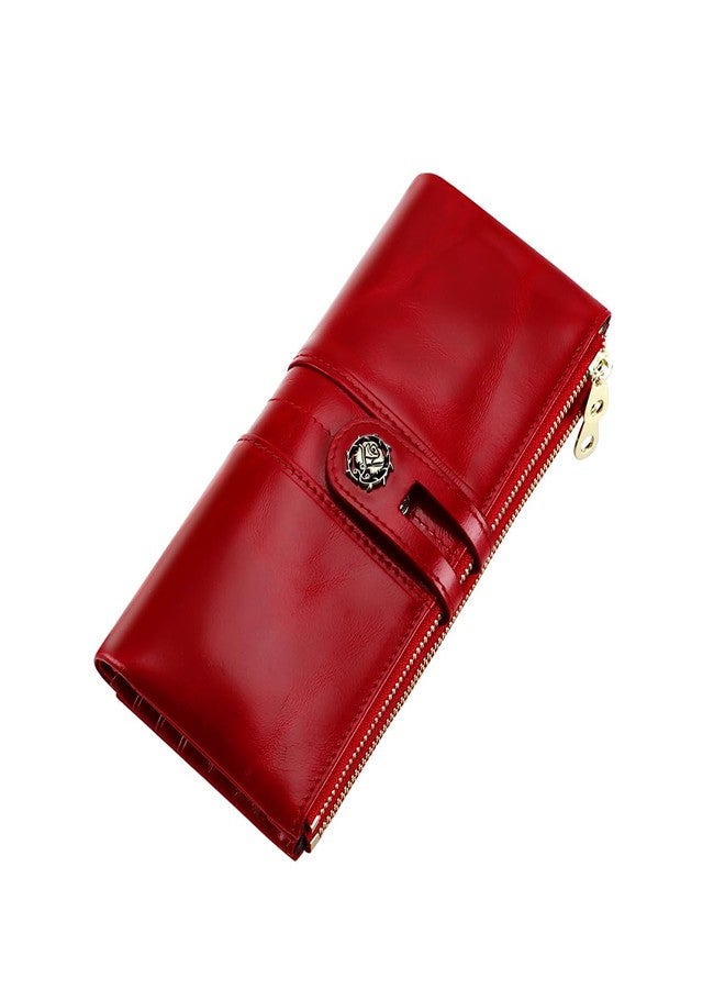 shuainiu Women's RFID Blocking Wallet Soft Leather Clutch Money Ladies Purse Slim Card Holder Organizer Zip Pocket (3020-Red) - Image 4
