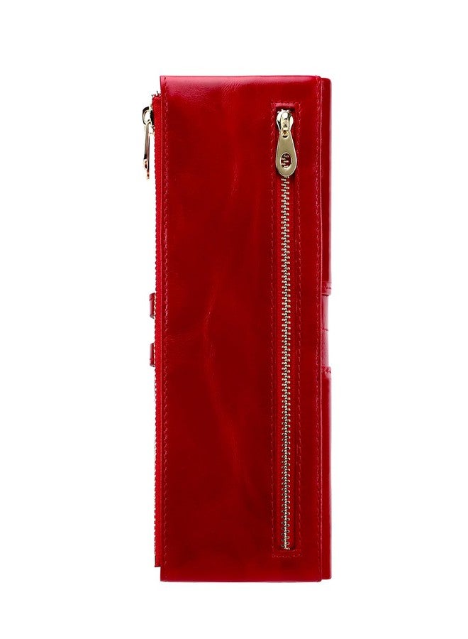 shuainiu Women's RFID Blocking Wallet Soft Leather Clutch Money Ladies Purse Slim Card Holder Organizer Zip Pocket (3020-Red) - Image 2