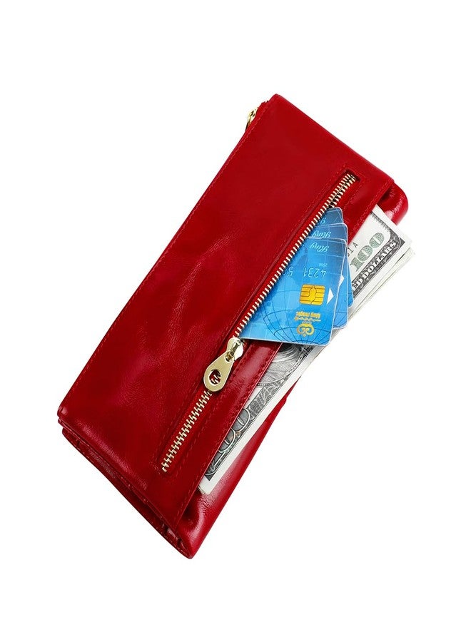 shuainiu Women's RFID Blocking Wallet Soft Leather Clutch Money Ladies Purse Slim Card Holder Organizer Zip Pocket (3020-Red) - Image 5