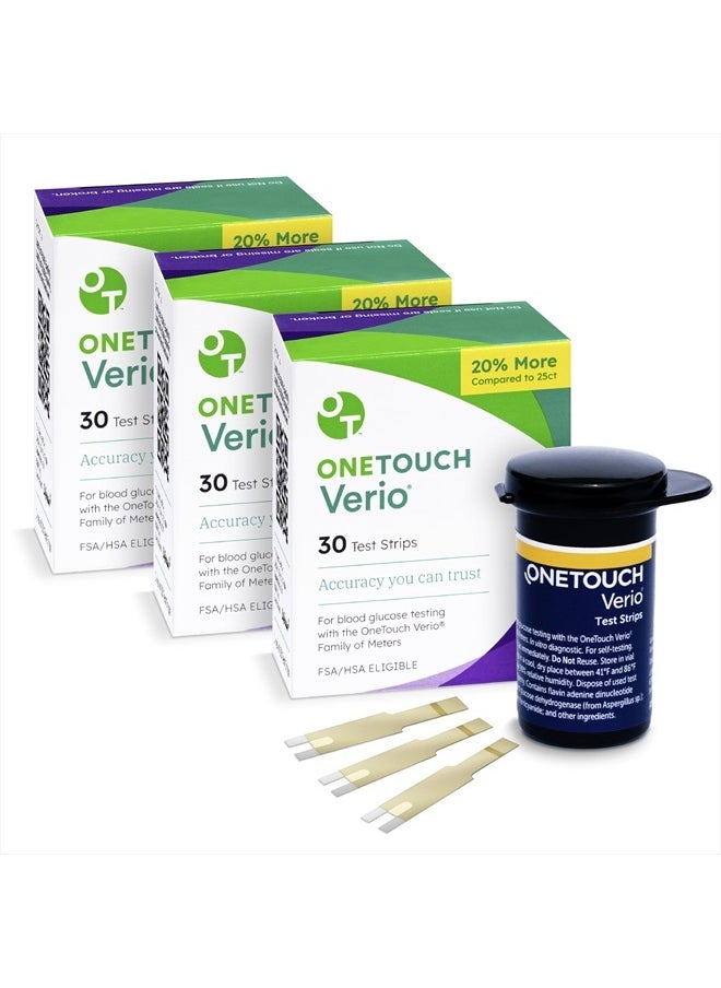 ONETOUCH Verio Test Strips for Diabetes Value Pack - 90 Count | Diabetic Test Strips for Blood Sugar Monitor | Home Self Glucose Testing | 3 Boxes, 30 Test Strips Per Pack  - Image 1