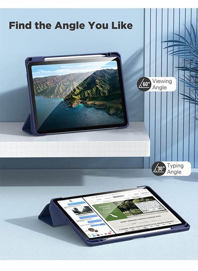 Rock Pow Protective Case Cover For Apple iPad Air4/Air5 10.9 inch (2020/2022) Generation with Pencil Holder, [Support Apple Pencil Charging and Touch ID], Clear Transparent Case with Auto Wake/Sleep,Blue - Image 5