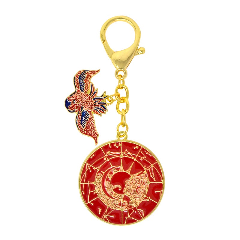 Fengshuibringluck Feng Shui Crimson Phoenix Lunar Mansions Harmonizing Amulet Astrolabe Transform Luck Keychain  Red  11*4.5Cm/4.3*1.7In  (Fw4965) - Image 1