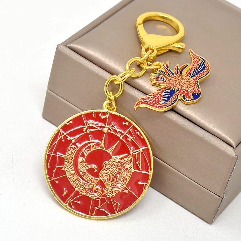 Fengshuibringluck Feng Shui Crimson Phoenix Lunar Mansions Harmonizing Amulet Astrolabe Transform Luck Keychain  Red  11*4.5Cm/4.3*1.7In  (Fw4965) - Image 3
