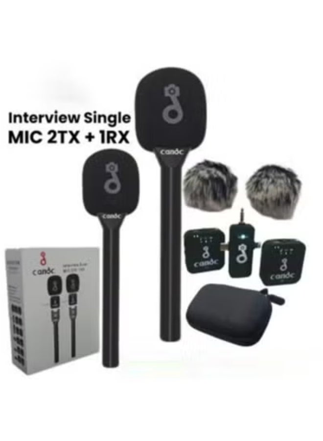 candc نظام ميكروفون لافاليير لاسلكي 3 في 1 للمقابلات - ميكروفونات مزدوجة لاسلكية مع تقنية إلغاء الضوضاء المتقدمة - يتضمن 2 مرسل و 1 مستقبل مع عمر بطارية 8 ساعات - متوافق مع الهواتف الذكية والكاميرات وأجهزة الكمبيوتر المحمولة - مثالي للتدوين، يوتيوب، تيك توك، البودكاست، البث المباشر، والمقابلات المهنية - Image 5