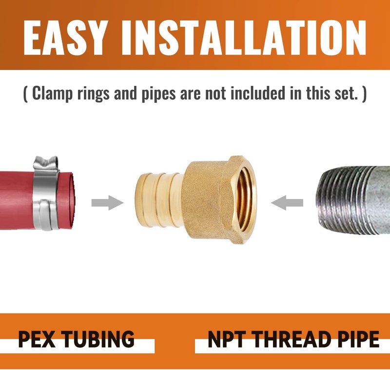 SUNGATOR 2-Pack PEX 3/4" x 1/2" NPT Female Threaded Adapter Crimp Fitting For Pex B Pipe, No Lead Brass - Image 5