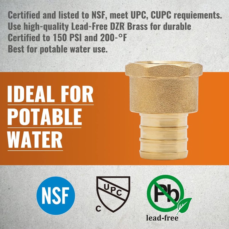 SUNGATOR 2-Pack PEX 3/4" x 1/2" NPT Female Threaded Adapter Crimp Fitting For Pex B Pipe, No Lead Brass - Image 3