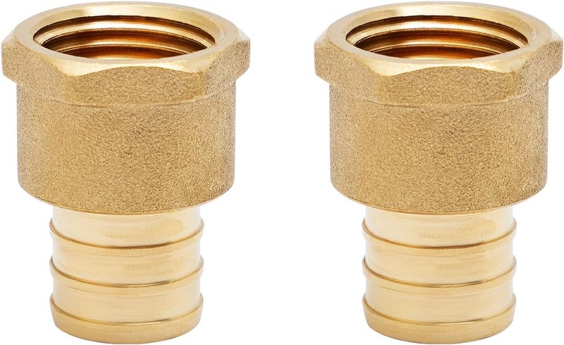 SUNGATOR 2-Pack PEX 3/4" x 1/2" NPT Female Threaded Adapter Crimp Fitting For Pex B Pipe, No Lead Brass - Image 1