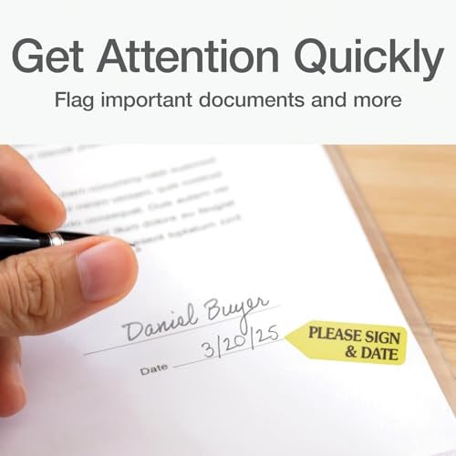 Redi-Tag 91032 Arrow Message Page Flag Refills, "Please Sign & Date", Yellow, 120 per Roll (Box of 6 Rolls) - Image 3