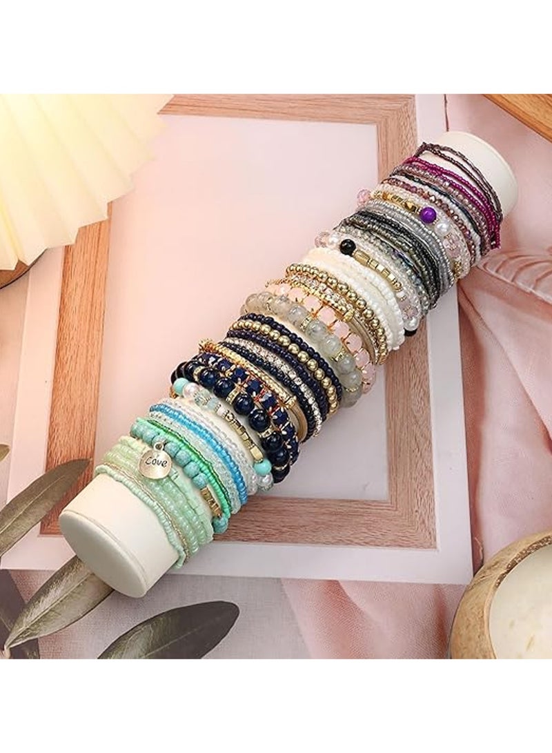 Bohemian Stackable Beaded Bracelet Women's Stretch Bohemian Style Stretch Multi-Layer Bohemian Bracelet Set - Image 5