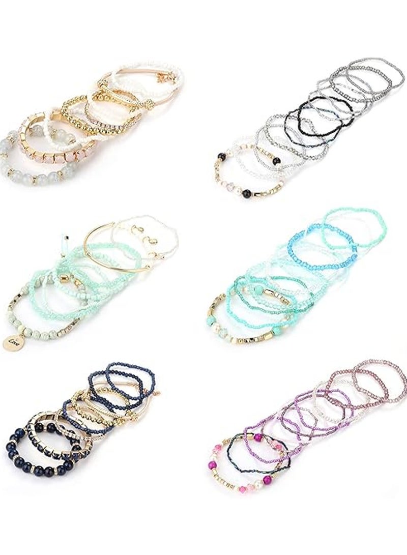 Bohemian Stackable Beaded Bracelet Women's Stretch Bohemian Style Stretch Multi-Layer Bohemian Bracelet Set - Image 4