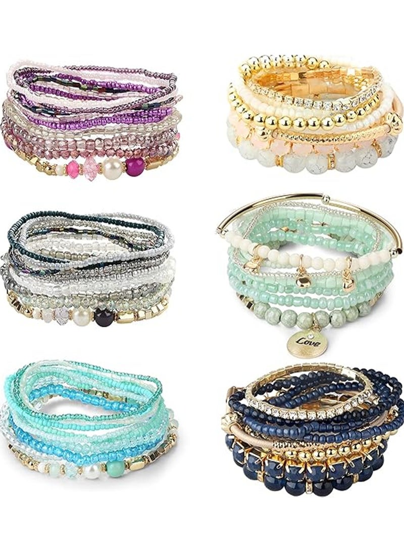 Bohemian Stackable Beaded Bracelet Women's Stretch Bohemian Style Stretch Multi-Layer Bohemian Bracelet Set - Image 1