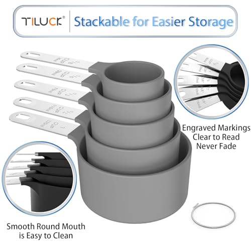 TILUCK Measuring Cups & Spoons Set, Stackable Cups and Spoons, Nesting Measure Cups with Stainless Steel Handle, Kitchen Gadgets for Cooking & Baking (Gray) - Image 4