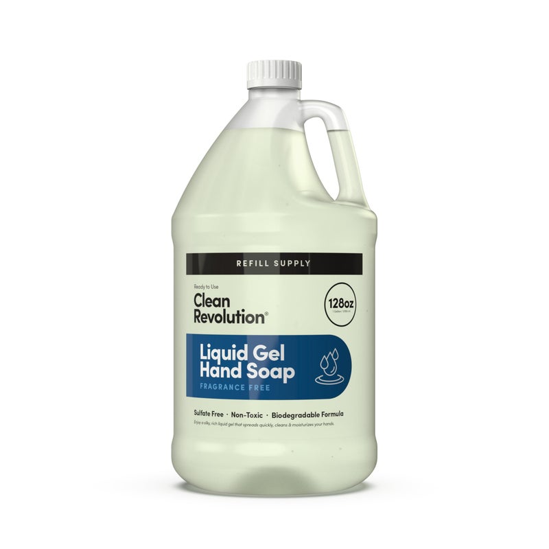 Clean Revolution Liquid Gel Hand Soap, Silky Rich Liquid, Quick Lather, Fast Rinsing, (Fragrance Free) 128 Fl Oz - Image 1