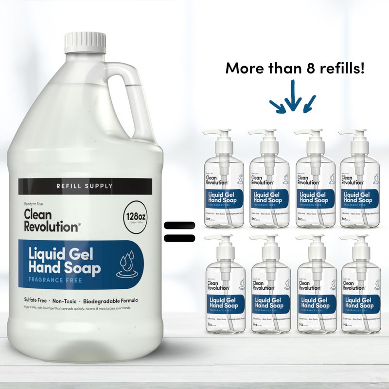 Clean Revolution Liquid Gel Hand Soap, Silky Rich Liquid, Quick Lather, Fast Rinsing, (Fragrance Free) 128 Fl Oz - Image 2