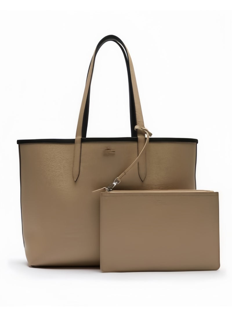 لاكوست حقيبة يد ذات وجهين ذات نغمتين كبيرة السعة، أنيقة متعددة الوظائف، أسود/بني - Image 4