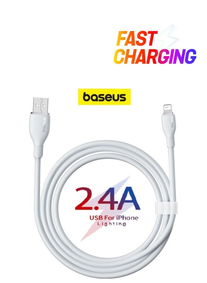 Baseus iPhone Lightning Cable Fast Charging (1.2m) For iPhone 14, Pro, Pro Max/iPhone 13, Pro, Pro Max/iPhone 12, Pro, Pro Max/iPhone 11, Pro, Pro Max/iPhone XS MAX/XR/XS/X/8 Plus/8, iPad Mini/Pro White - Image 1