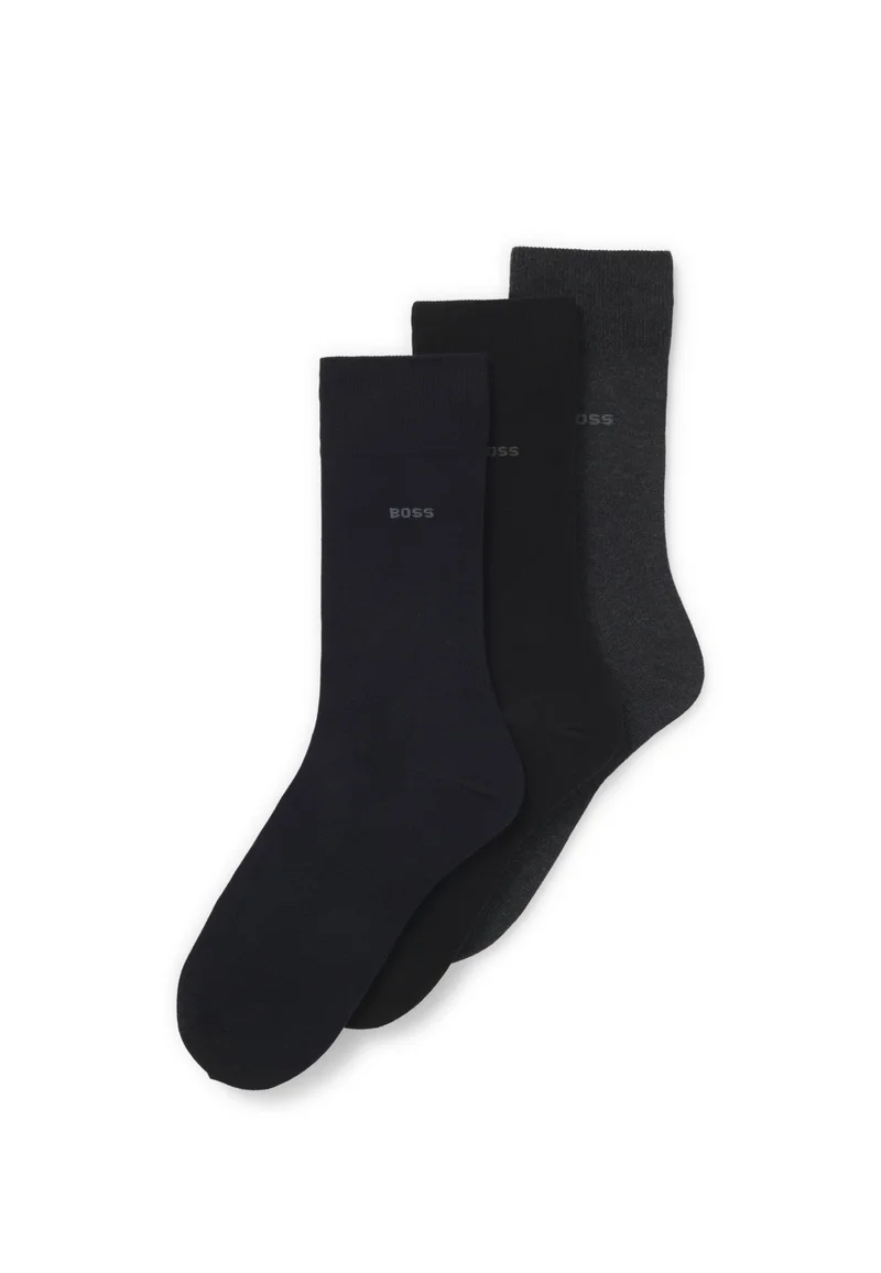 BOSS Three-pack of regular-length socks in stretch fabric