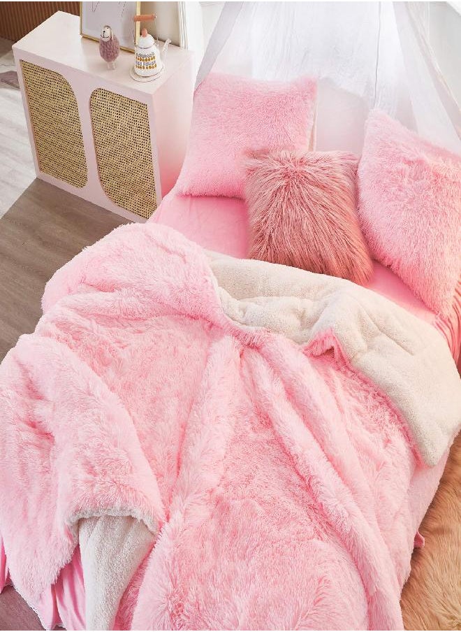 Joyreap Joyreap 3-Piece Plush Shaggy Comforter Set, Twin Size Luxury Faux Fur Sherpa Reversible Bedding Comforter Set, Ultra Cozy Warm Fluffy Bedding Set for Winter (Pink, 68x86 inches)  - Image 3