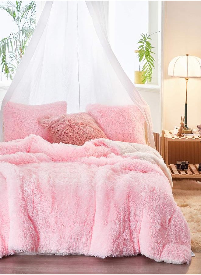Joyreap Joyreap 3-Piece Plush Shaggy Comforter Set, Twin Size Luxury Faux Fur Sherpa Reversible Bedding Comforter Set, Ultra Cozy Warm Fluffy Bedding Set for Winter (Pink, 68x86 inches)  - Image 1