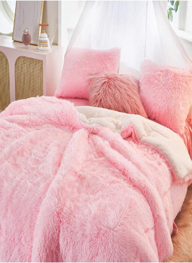 Joyreap Joyreap 3-Piece Plush Shaggy Comforter Set, Twin Size Luxury Faux Fur Sherpa Reversible Bedding Comforter Set, Ultra Cozy Warm Fluffy Bedding Set for Winter (Pink, 68x86 inches)  - Image 2