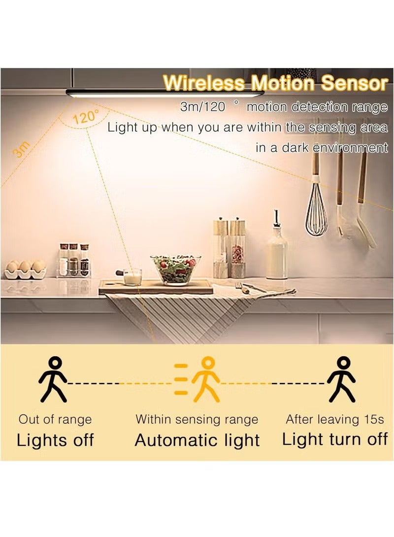 مصابيح خزانة مزودة بحساس حركة، إضاءة ليلية LED قابلة لإعادة الشحن بثلاثة ألوان مع خاصية التعتيم/ إضاءة خزانة مغناطيسية/ إضاءة لاسلكية للمطبخ والسلالم وخزانة الملابس وإضاءة الدراسة (أسود) 300 مم - Image 3