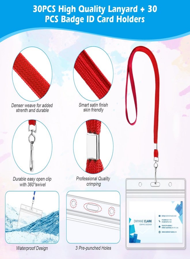 Maileto 30Pcs Clear Plastic Horizontal Name Tags Badge ID Card Holders and 30Pcs Red Flat Neck Lanyards with Swivel Hook - Image 3