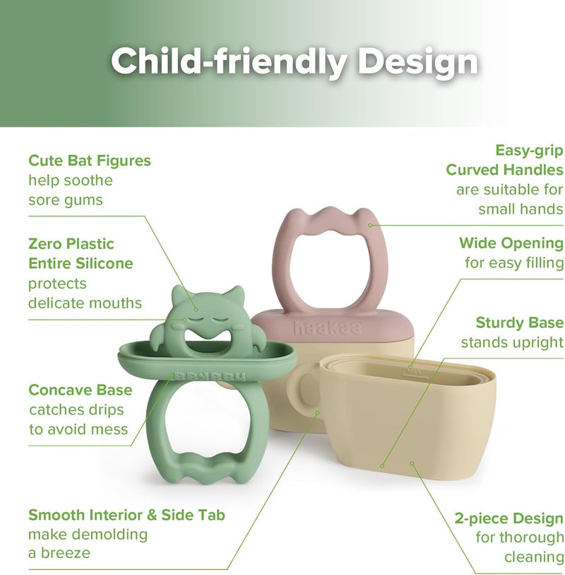 haakaa Chilly Monster Ice Pop Mould, Breastmilk Popsicle Mold for Baby Teething Relief, BPA Free Easy Release Ice Cream Molds, Frozen Breast Milk Teether for Infant 6 Months+ (Blush + Pea Green) - Image 4