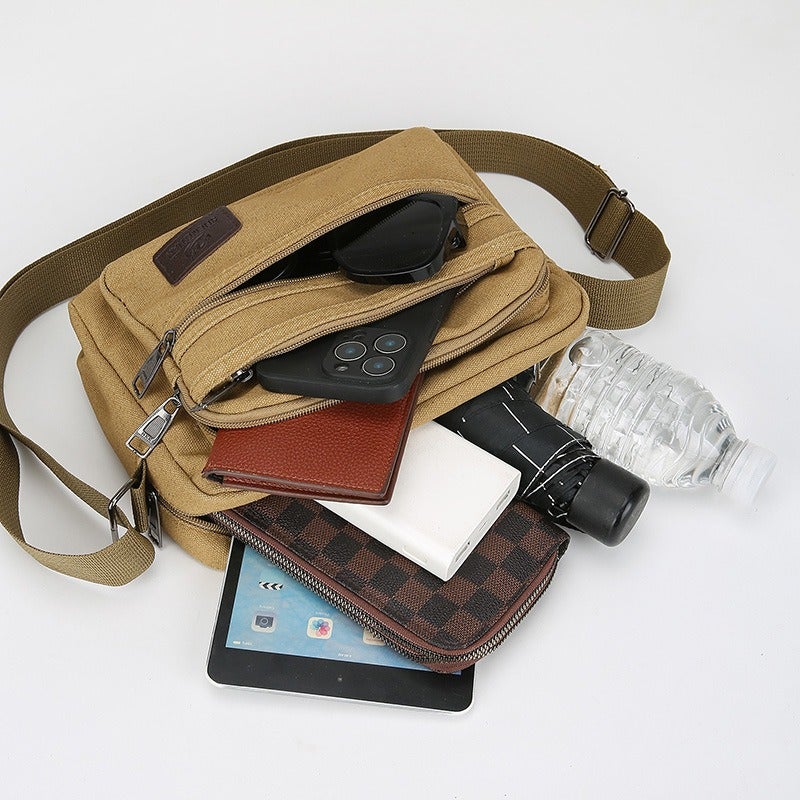 SHENGAO Thickened Canvas Men's Crossbody Bag - Everyday Wallet Organizer with Multiple Zipper Pockets, Durable and Versatile - Image 2