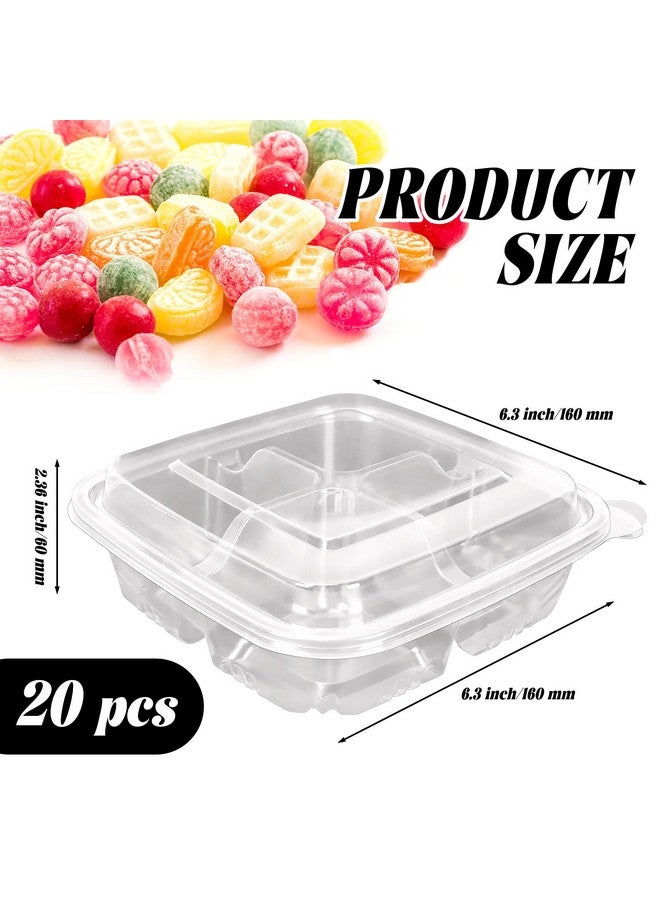 ISUSSER Clear Bento Snack Food Containers, 4 Compartment Meal Prep Containers with Lids for School and Work (20) - Image 2