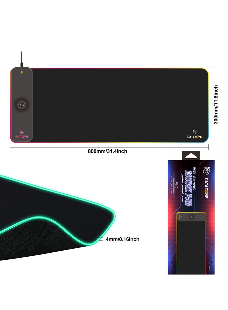 Datazone RGB Gaming Mouse Pad with Wireless Charging and Touch Control – Size 80×30 cm – Soft Surface with Non-Slip Base – Compatible with Smartphones and Gaming Devices – Sleek Black Design  - Image 2