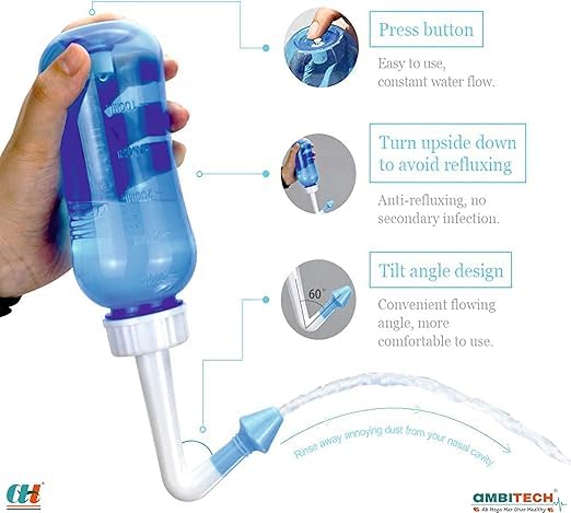 AmbiTech Jal Neti Pot Bottle for Sinus congestion, Nasal-wash, Nose Cleaner for Adult & Kid With (Made in India) (300 ml) - Image 3