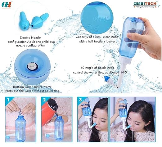 AmbiTech Jal Neti Pot Bottle for Sinus congestion, Nasal-wash, Nose Cleaner for Adult & Kid With (Made in India) (300 ml) - Image 2