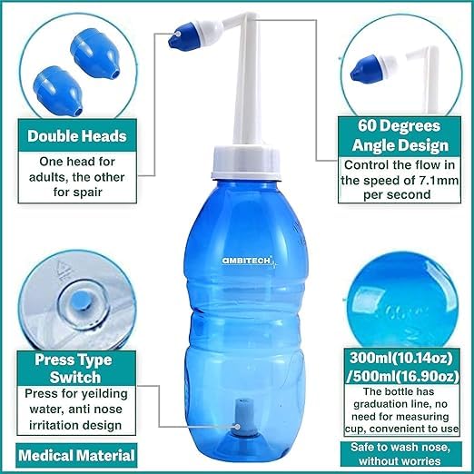 AmbiTech Jal Neti Pot Bottle for Sinus congestion, Nasal-wash, Nose Cleaner for Adult & Kid With (Made in India) (300 ml) - Image 4